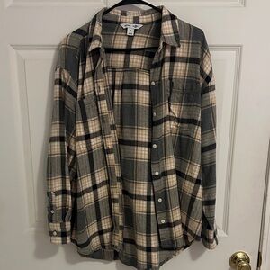 Old Navy Black and Cream Plaid Shirt